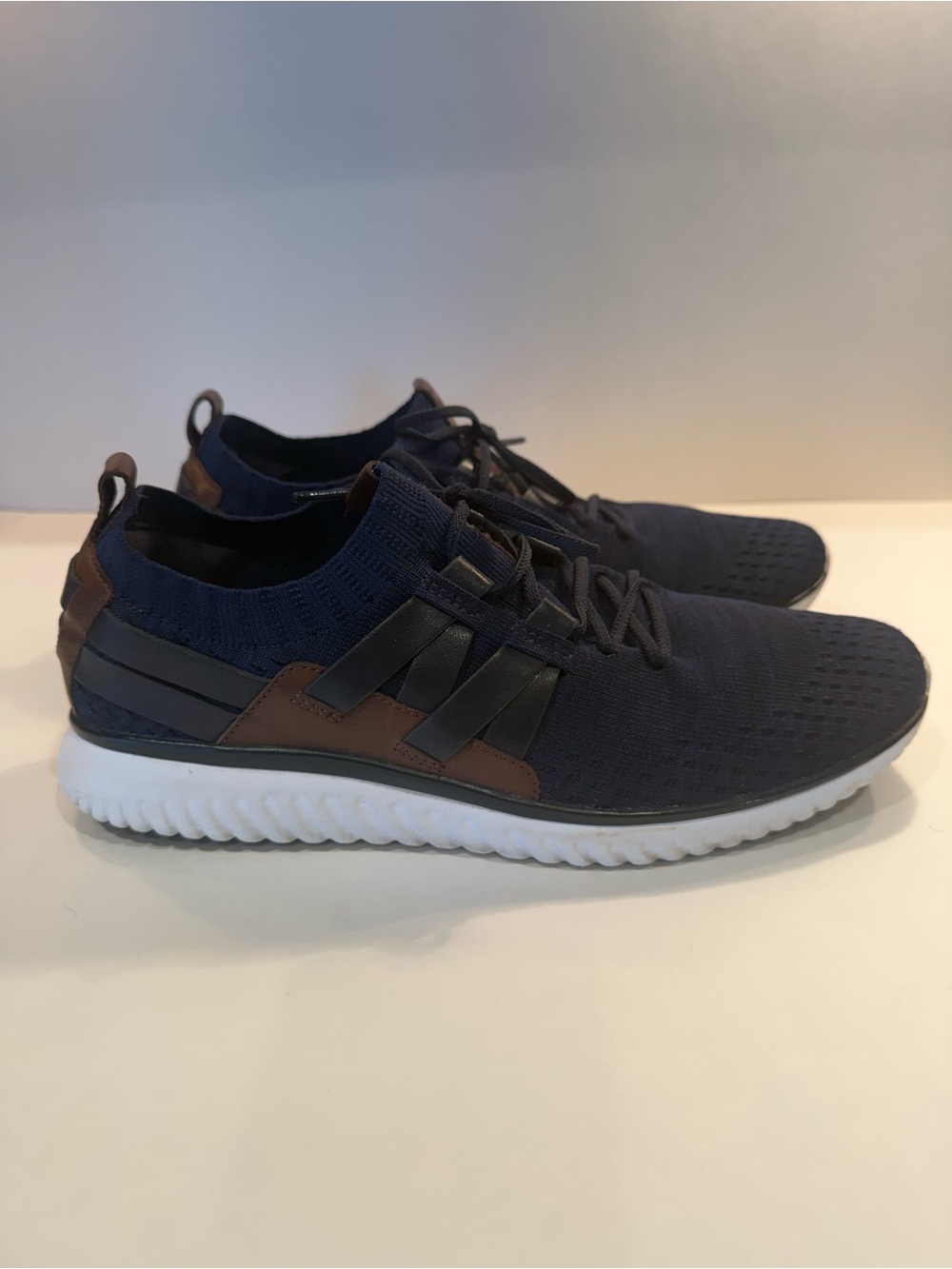 Cole Haan Navy Blue & Brown Grand Motion Woven Stitchlite Sneakers